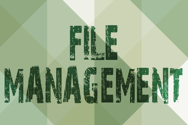Inspiration showing sign File Management. Concept meaning computer program that provides user interface to manage data Line Illustrated Backgrounds With Various Shapes And Colours. - Photo, Image