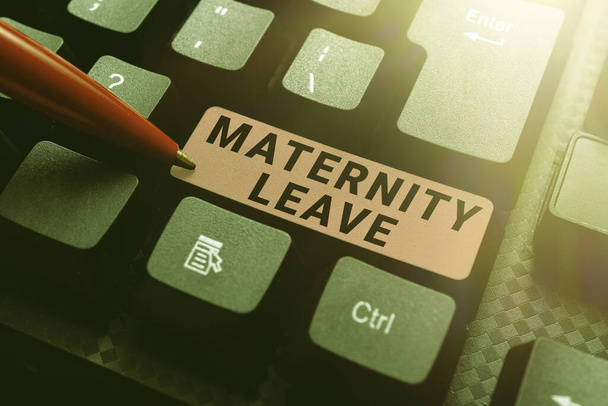 Hand writing sign Maternity Leave. Conceptual photo a leave of absence for an expectant or a new mother Abstract Typist Practicing Speed Typing, Programmer Debugging Codes - Photo, Image