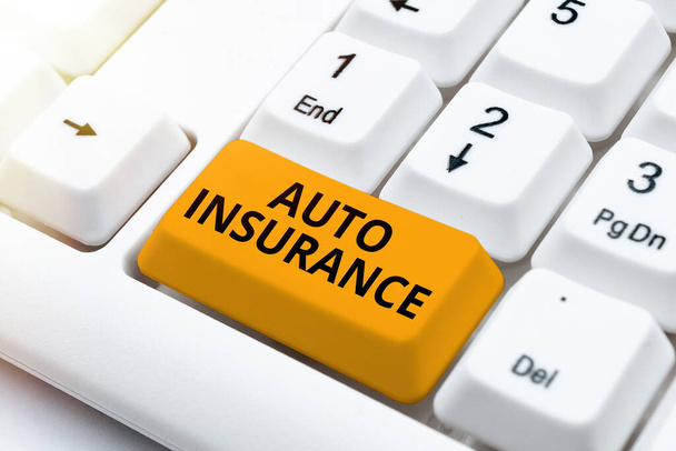 Conceptual display Auto Insurance. Business overview Protection against financial loss in case of accident Typing Online Tourist Guidebook, Searching Internet Ideas And Designs - Photo, Image