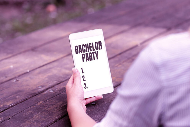 Text caption presenting Bachelor Party. Word Written on Party given for a man who is about to get married Stag night Online Jobs And Working Remotely Connecting People Together - Foto, Bild