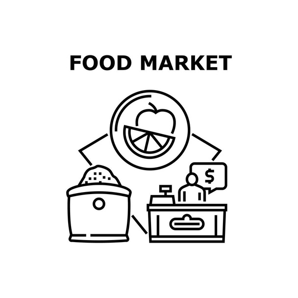 Food Market Vector Concept Black Illustration - Vetor, Imagem