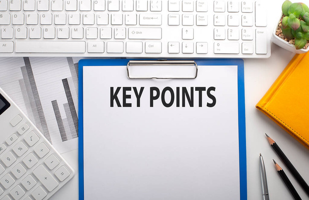 KEY POINTS written on paper with keyboard, chart, calculator and notebook - Fotoğraf, Görsel