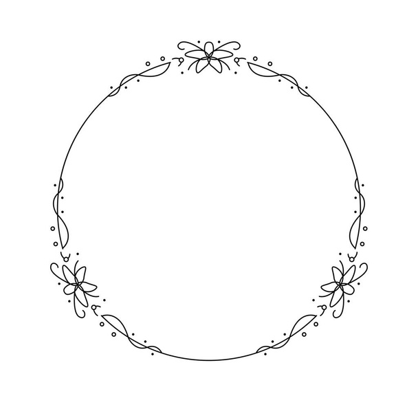 Abstract Black Simple Line Round Circle With Leaf Leaves Frame Flowers Doodle Outline Element Vector Design Style Sketch Isolated Illustration For Wedding And Banner - Вектор,изображение
