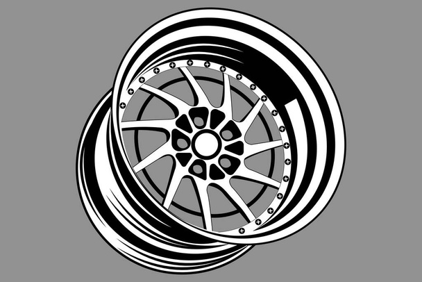 Isolated monochrome car wheel rim vector image. - Vector, Image