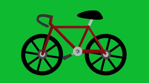 Animación de bucle de una bicicleta con sus ruedas y pedal girando, sobre un fondo verde croma key - Imágenes, Vídeo