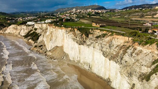 Aerial view of Stair of the Turks. Scala dei Turchi is a rocky cliff on the southern coast of Sicily, Italy - Photo, Image