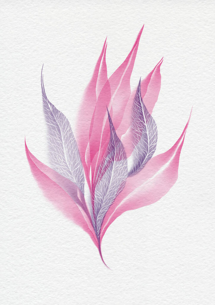 Autumn pink purple violet transparent skeleton leaves composition isolated on white background watercolor digital art - 写真・画像