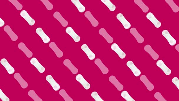 Patrón colorido de toallas sanitarias diarias para mujer sobre fondo rosa. Patrón sin costuras con almohadilla menstrual. Vista superior. Animación realista. Movimiento de vídeo 4K - Imágenes, Vídeo