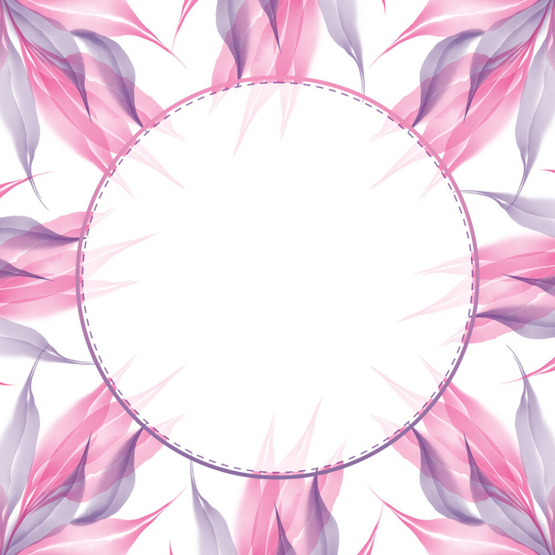 Autumn pink purple violet transparent skeleton leaf circle frame border composition isolated on white background watercolor digital art - 写真・画像