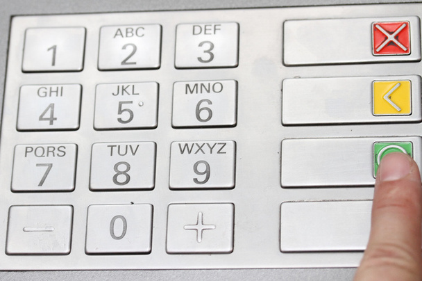 index that confirms the secret code in the keyboard of an ATM - Photo, Image