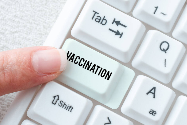 Conceptual caption Vaccination. Business overview Treatment which makes the body stronger against infection Typing New Edition Of Informational Ebook, Creating Fresh Website Content - Photo, Image