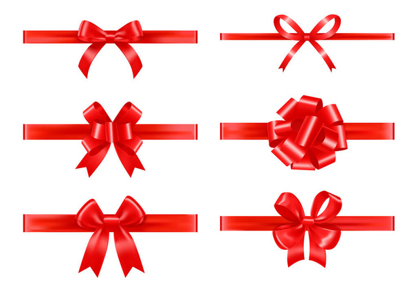 Red Ribbons With Bows Realistic Set - Vecteur, image