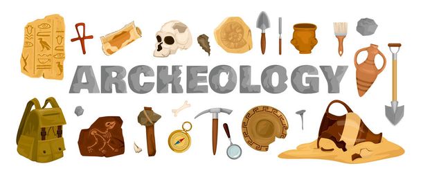 Archeology Ancient Artifacts Set - Vetor, Imagem