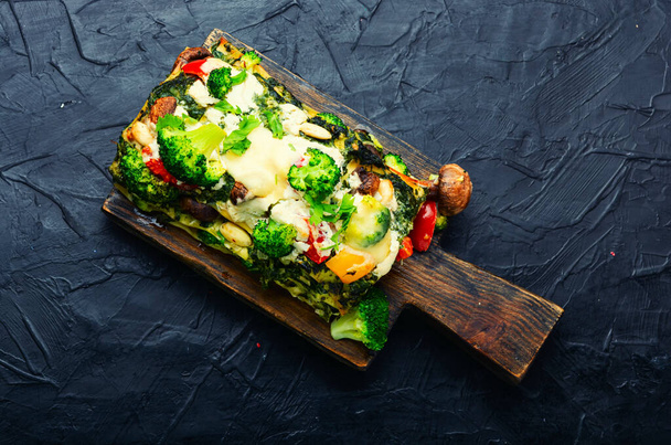 Delicious lasagne, broccoli, mushroom and pepper terrine. Festive food. - Foto, Imagem