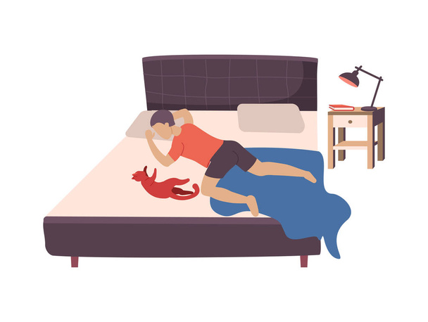 Sleeping With Cat Composition - Vector, Image