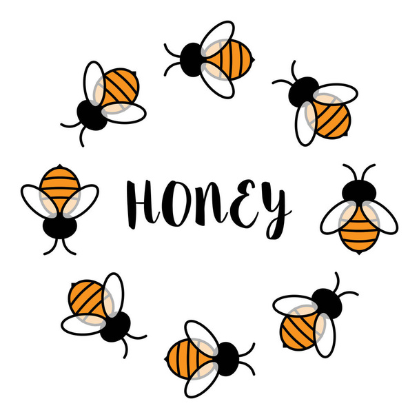 Vektor méz logó szöveg méhkerek keret illusztráció elszigetelt fehér - Vektor, kép