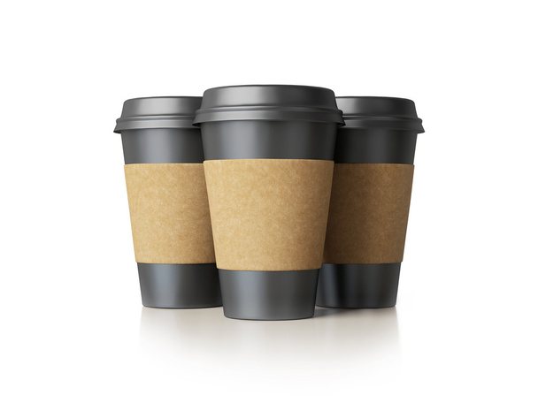 Three black paper cups isolated - Zdjęcie, obraz
