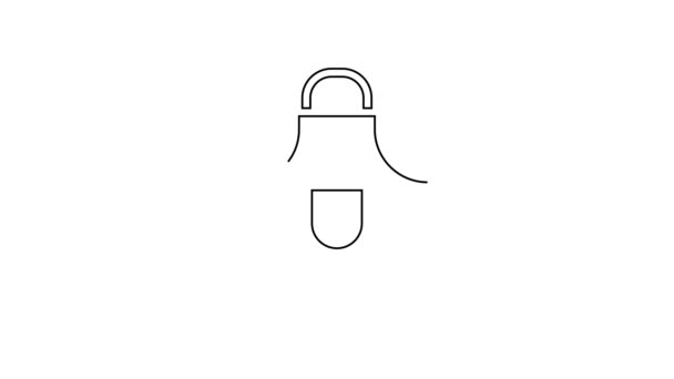 Černá čára Kuchyně zástěra ikona izolované na bílém pozadí. Kuchařská uniforma na vaření. Grafická animace pohybu videa 4K - Záběry, video