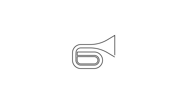 Linha preta Ícone de trompete de instrumento musical isolado no fundo branco. Animação gráfica em movimento de vídeo 4K - Filmagem, Vídeo