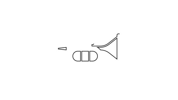 Ligne noire Icône trompette isolée sur fond blanc. Instrument de musique. Animation graphique de mouvement vidéo 4K - Séquence, vidéo