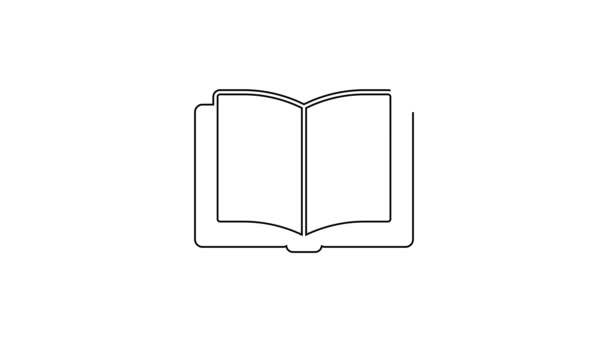 Línea negra Icono de libro abierto aislado sobre fondo blanco. Animación gráfica de vídeo 4K - Metraje, vídeo