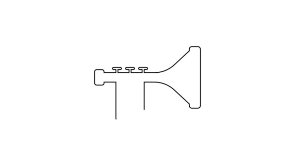 Icono de trompeta de línea negra aislado sobre fondo blanco. Instrumento musical. Animación gráfica de vídeo 4K - Metraje, vídeo
