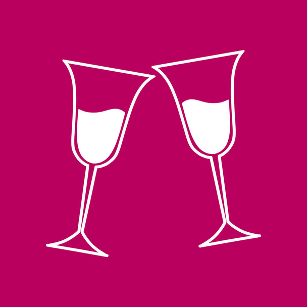 Icono de cristal de Doodle. Brindis de boda, copas de vino. Bebida alcohólica de champán silueta. Ilustración de stock vectorial. EPS 10 - Vector, imagen