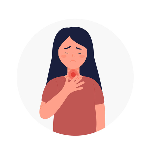 Дівчина з болем у горлі від вірусного грипу
 - Вектор, зображення