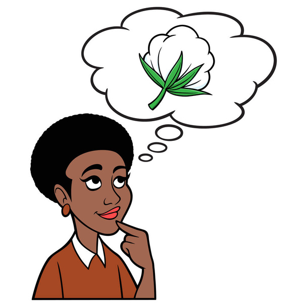 Black Woman thinking about Cotton - A cartoon illustration of a Black Woman thinking about Cotton. - Vector, Image