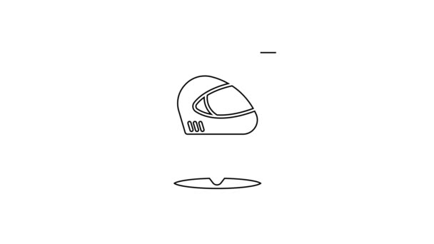 Zwarte lijn Racing helm pictogram geïsoleerd op witte achtergrond. Extreme sport. Sportuitrusting. 4K Video motion grafische animatie - Video
