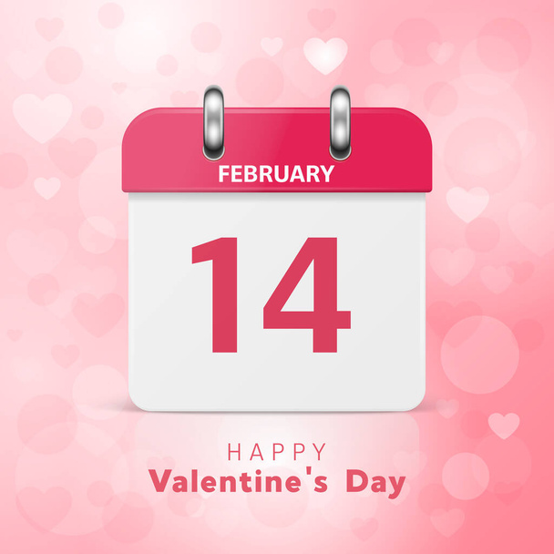 Vector 3d Realistic Valentines Day Paper Pink Calendar, February 14. Valentine s Day, Couple, Love Concept. Beautiful Valentines Card, Banner, Wall Calendar, Background - Vektor, kép