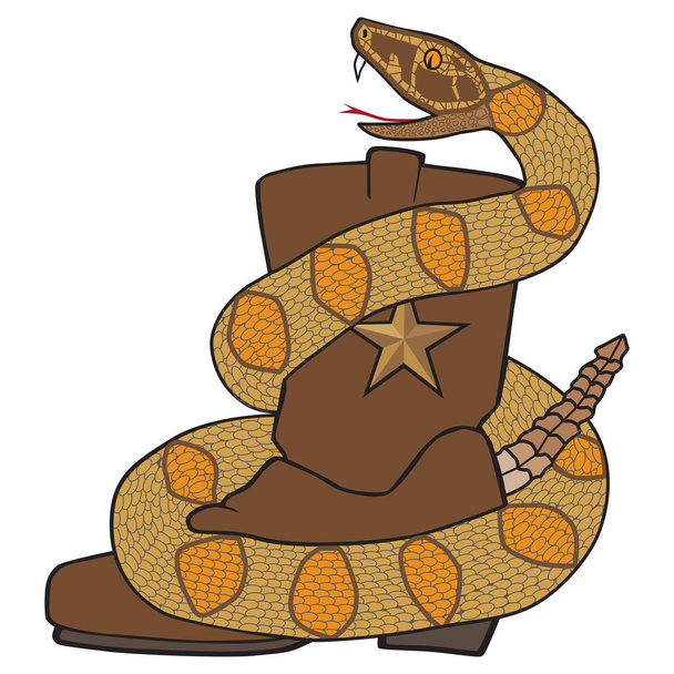 A poisonous snake is wrapped around a cowboy boot - Vektor, Bild