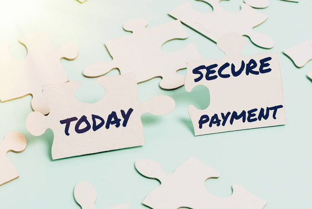 Writing displaying text Secure Payment. Word Written on Security of Payment refers to ensure of paid even in dispute Building An Unfinished White Jigsaw Pattern Puzzle With Missing Last Piece - Foto, Imagem