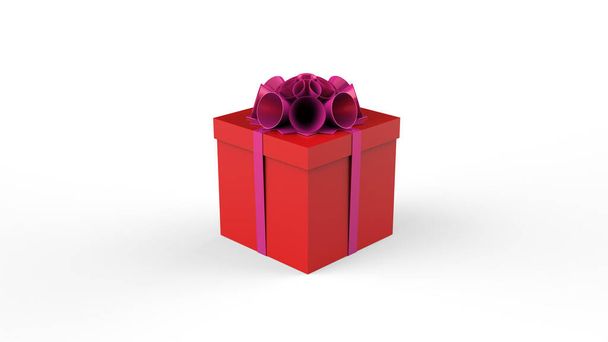 Coffret cadeau 3d en couleur rouge et ruban sur fond blanc isolé. - Photo, image