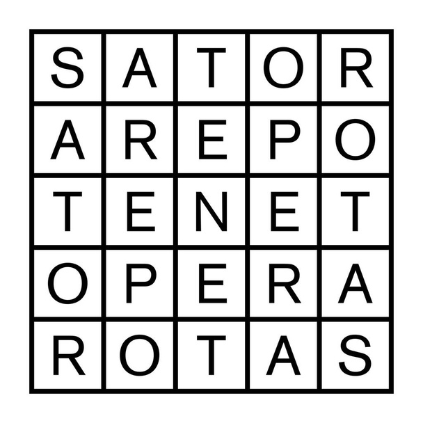 Sator Square of Rotas Square. Tweedimensionaal woord vierkant met daarin de vijf woorden Latin palindrome Sator, Arepo, Tenet, Opera en Rotas. Het komt zowel voor in het vroege christendom als in magische contexten. - Vector, afbeelding
