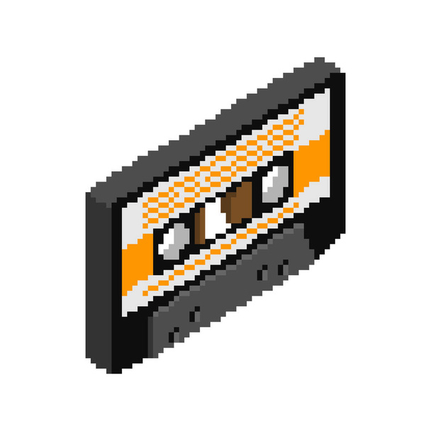 Retro cassette pixel art for tape recorder. Boombox cassette 8 bit - Vetor, Imagem
