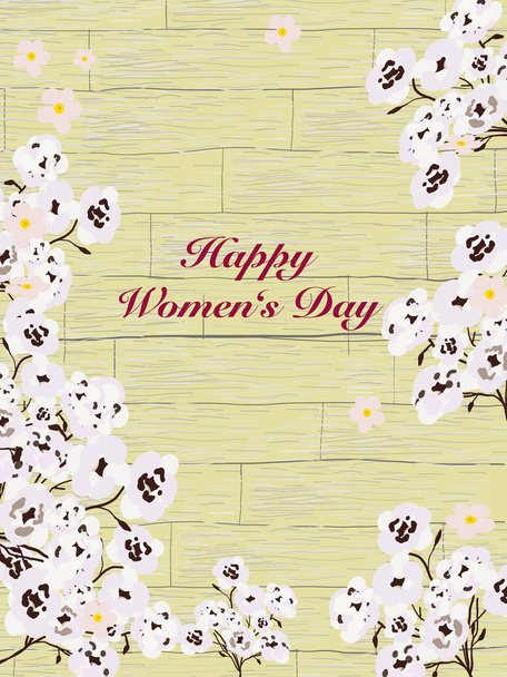 March 8 Happy Women's Day. Beautiful background with white flowers. Vector illustration for cards, posters, coupons, promotional materials. - Vektor, Bild
