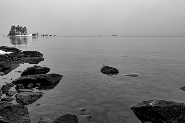 monochromatický pohled na klidné vody v prosinci - Fotografie, Obrázek