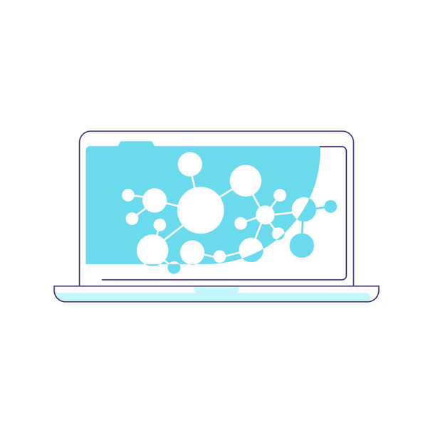 Laptop screen with molecular structure. Science, chemistry and exploration symbol - Vector, Image