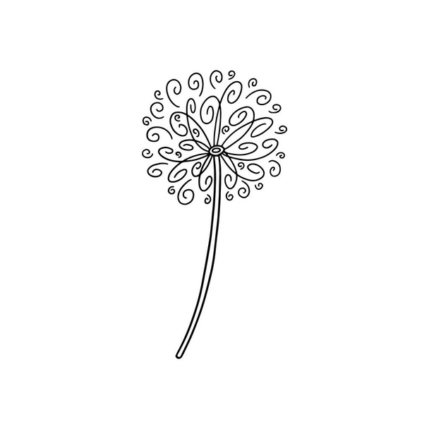 Abstract simple dandelion in black ink color. Spring airy blossom flower - Vetor, Imagem