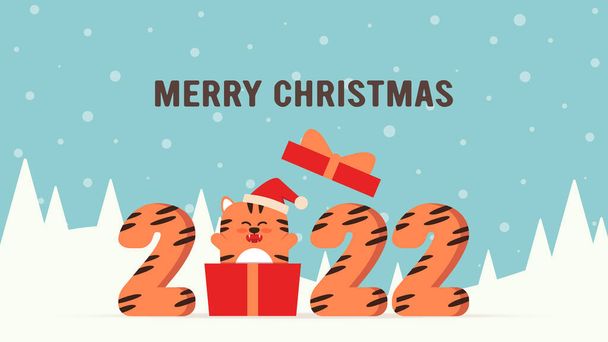 Tiger is the Chinese symbol of the New Year 2022. Happy New Year. 2022. Card design, greeting card invitation with tiger hair texture. New Year banner for congratulations. Vector illustration. - Vector, Image