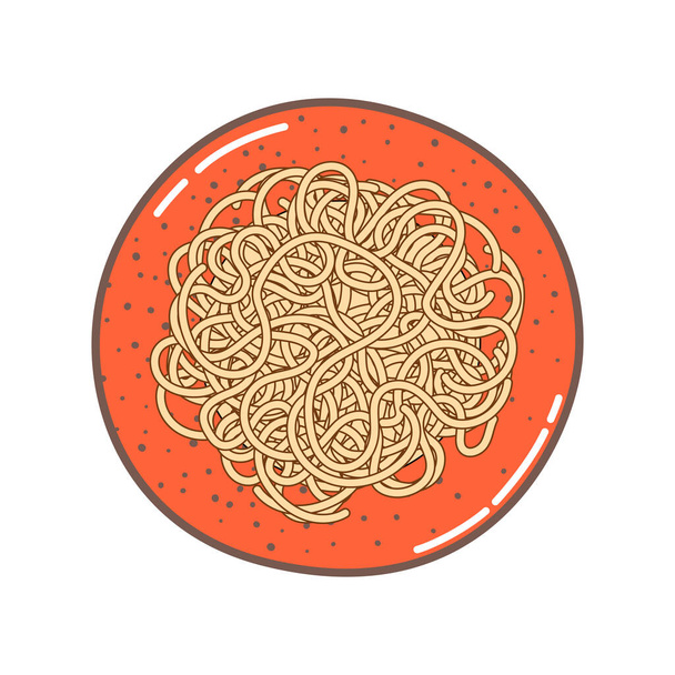 Pastas de fideos en un plato. Boceto de garabatos vectoriales. Ilustración tradicional de comida italiana. Imagen dibujada a mano - Vector, imagen