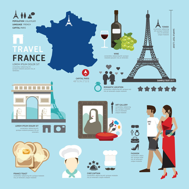 Париж, Франція Дизайн плоских іконок
 - Вектор, зображення