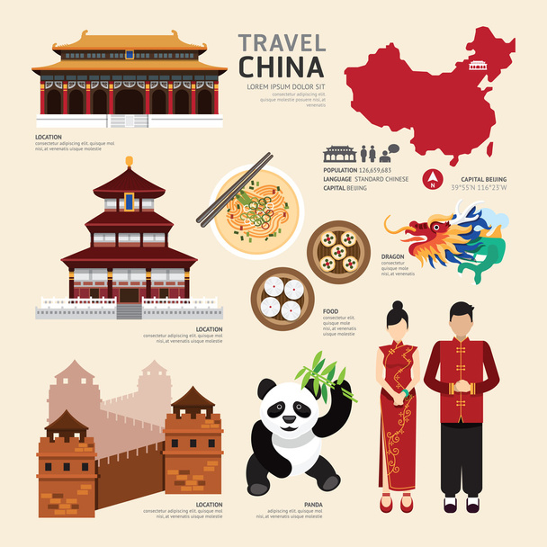 Kína lapos ikonok design - Vektor, kép
