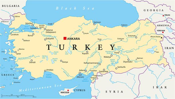 Turkey Political Map - Vector, Image