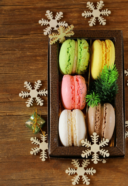 Multicolor French macaroons sweet treats Christmas present - Photo, Image