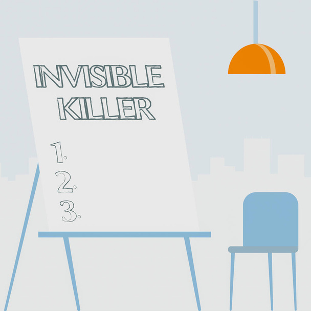 Conceptual display Invisible Killer. Word Written on presence into the air of a substance which are harmful Empty Portrait Artwork Design With Skyscrapers Behind Showing Art Subject. - Foto, immagini