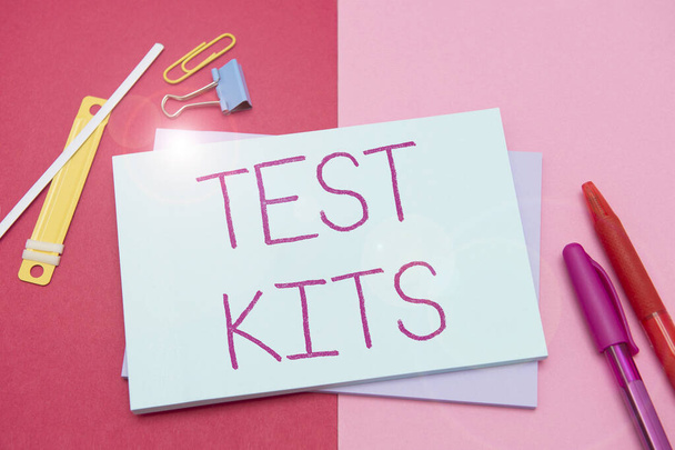 Handwriting text Test Kits. Word Written on tools used to detect the presence of something in the body Flashy School Office Supplies, Teaching Learning Collections, Writing Tools, - Foto, immagini