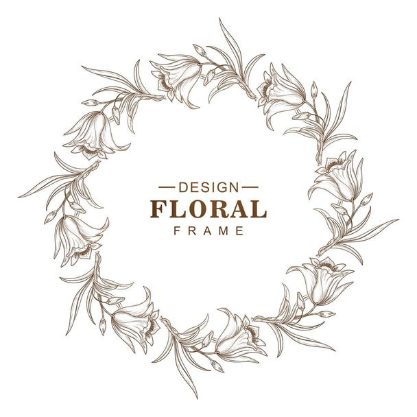 Bosquejo circular abstracto diseño de marco floral - Vector, Imagen