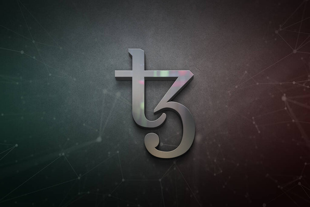 3D rendering tezos cryptocurrency coin on colorful background, cryptocurrency concept color art - Photo, Image
